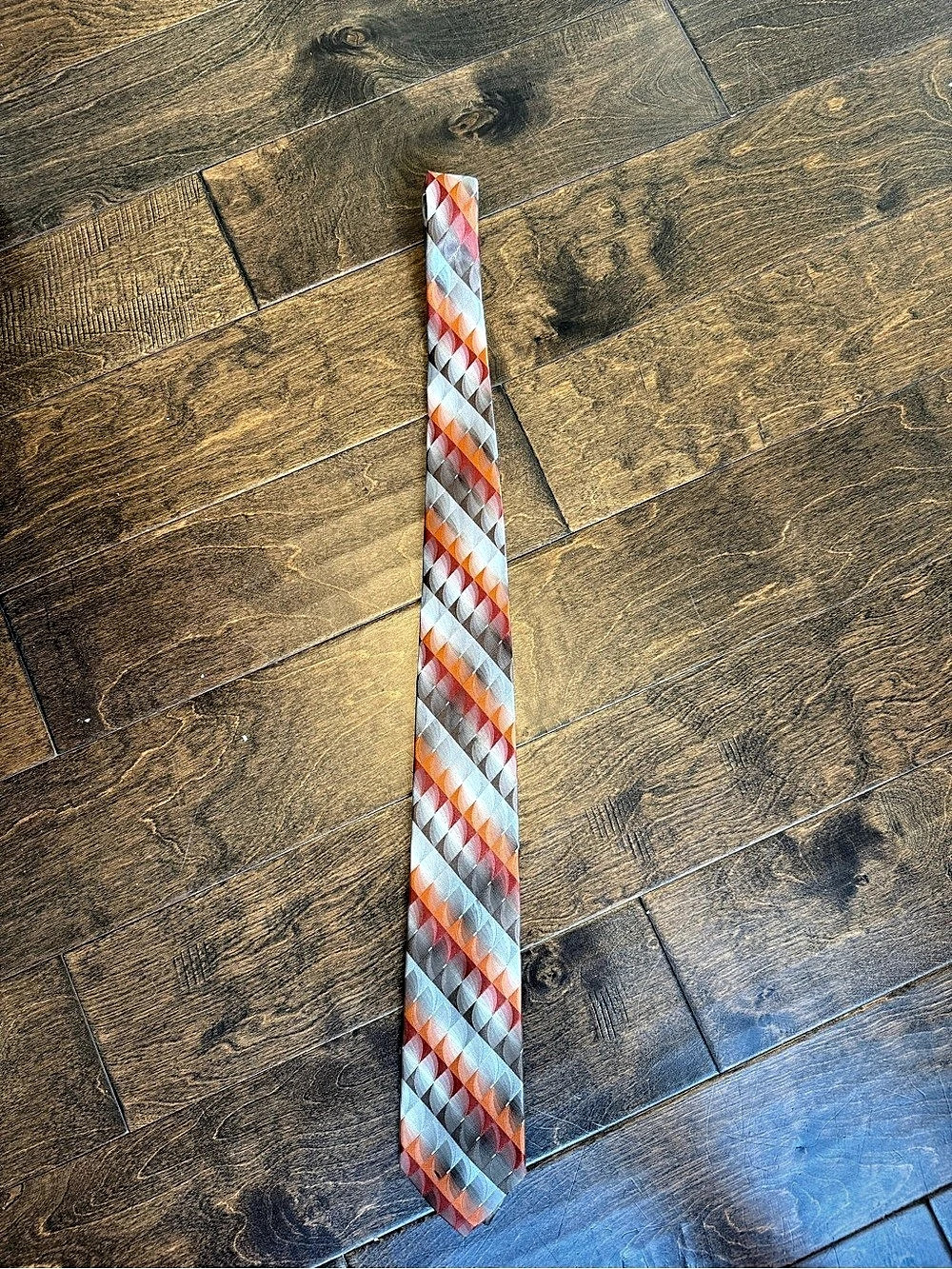 Geometric Silk Tie in Orange & Gray